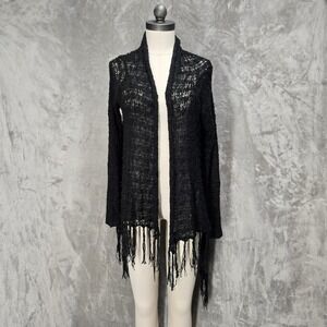 Wet Seal Women M Knit Fringe Asymmetrical Cardigan Sweater Whimsigoth Festival
